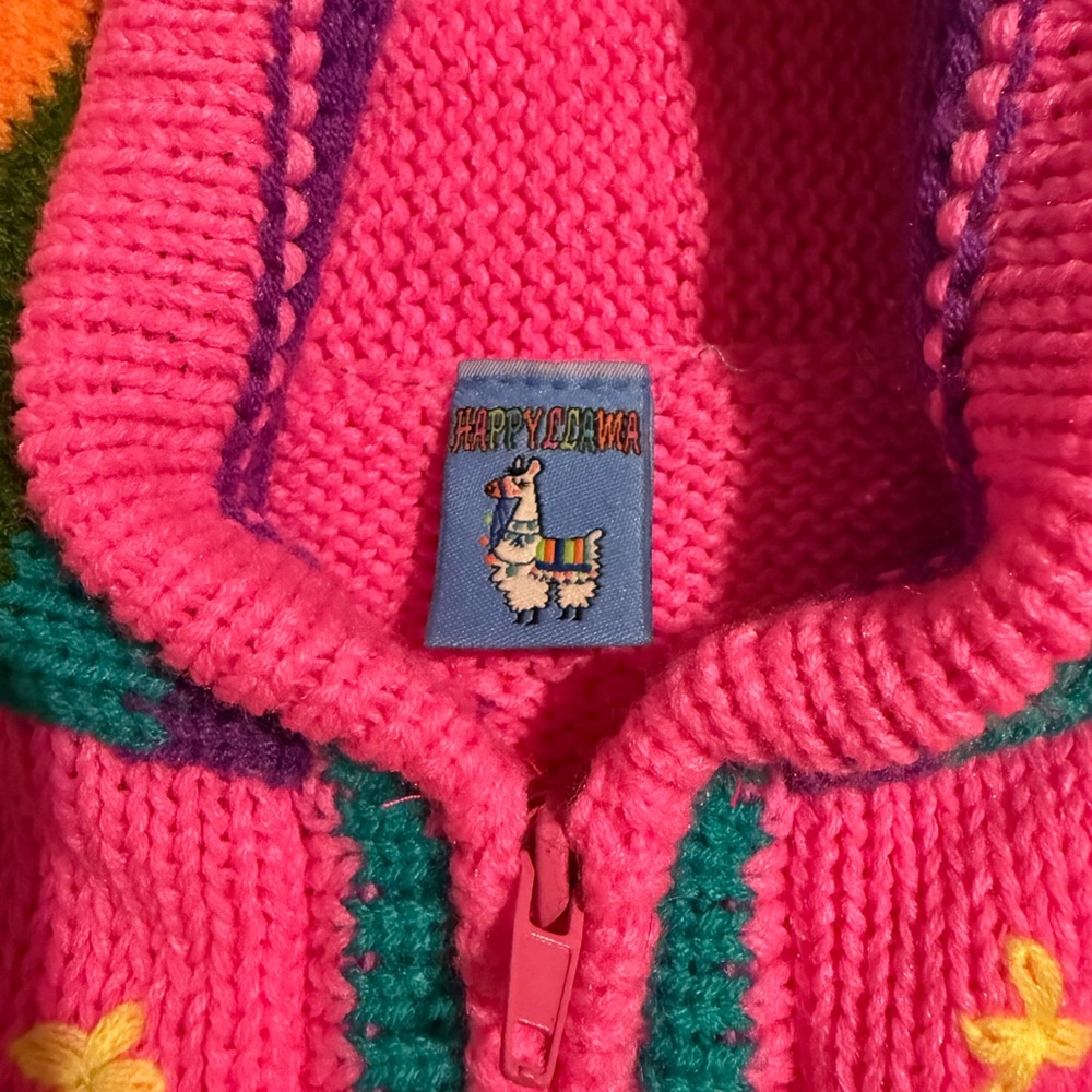 Happy Llama Hand - Knitted Girls Unicorn Hoodie β’ Pink β’ Pre-Loved - Picture 5 of 7